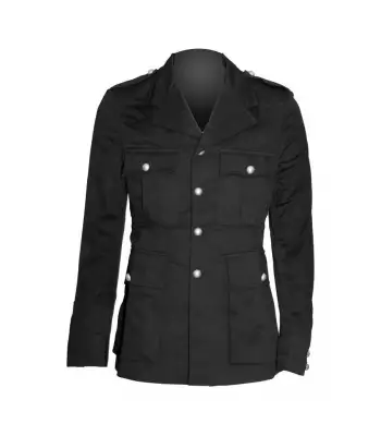 Men Black Cotton Military Jacket Gothic Army Officer Coat