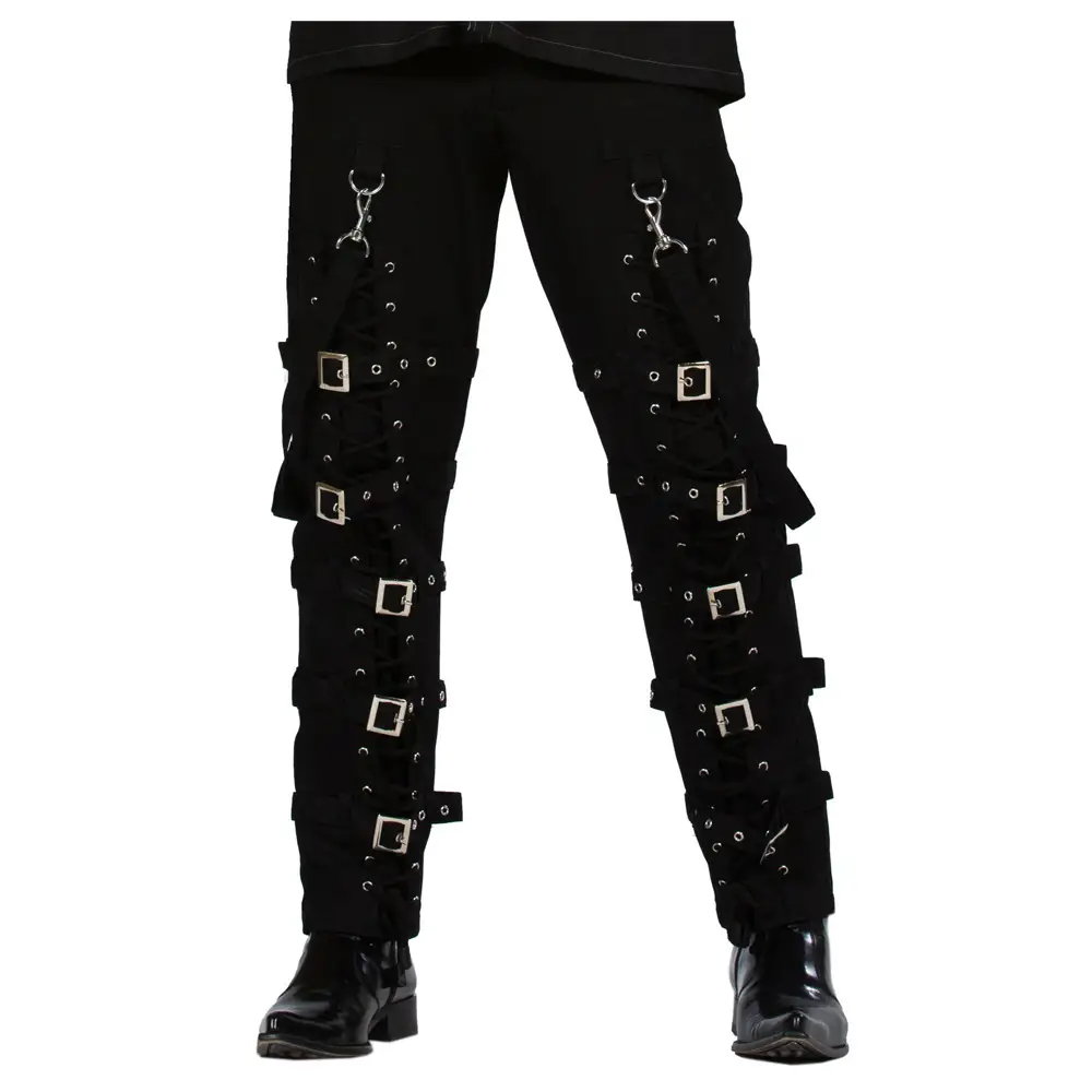 Goth Buckle Pant Mens | Punk Black Cyber EMO Trouser With Straps
