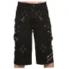 Techno Black Cargo Shorts | Punk Rock Metallic Decorations Belted Shorts