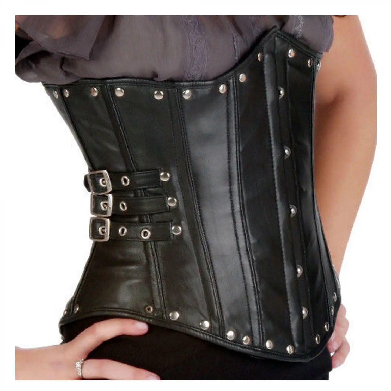 Women Gothic Underbust Corset: Fetish Buckle Straps Real Leather