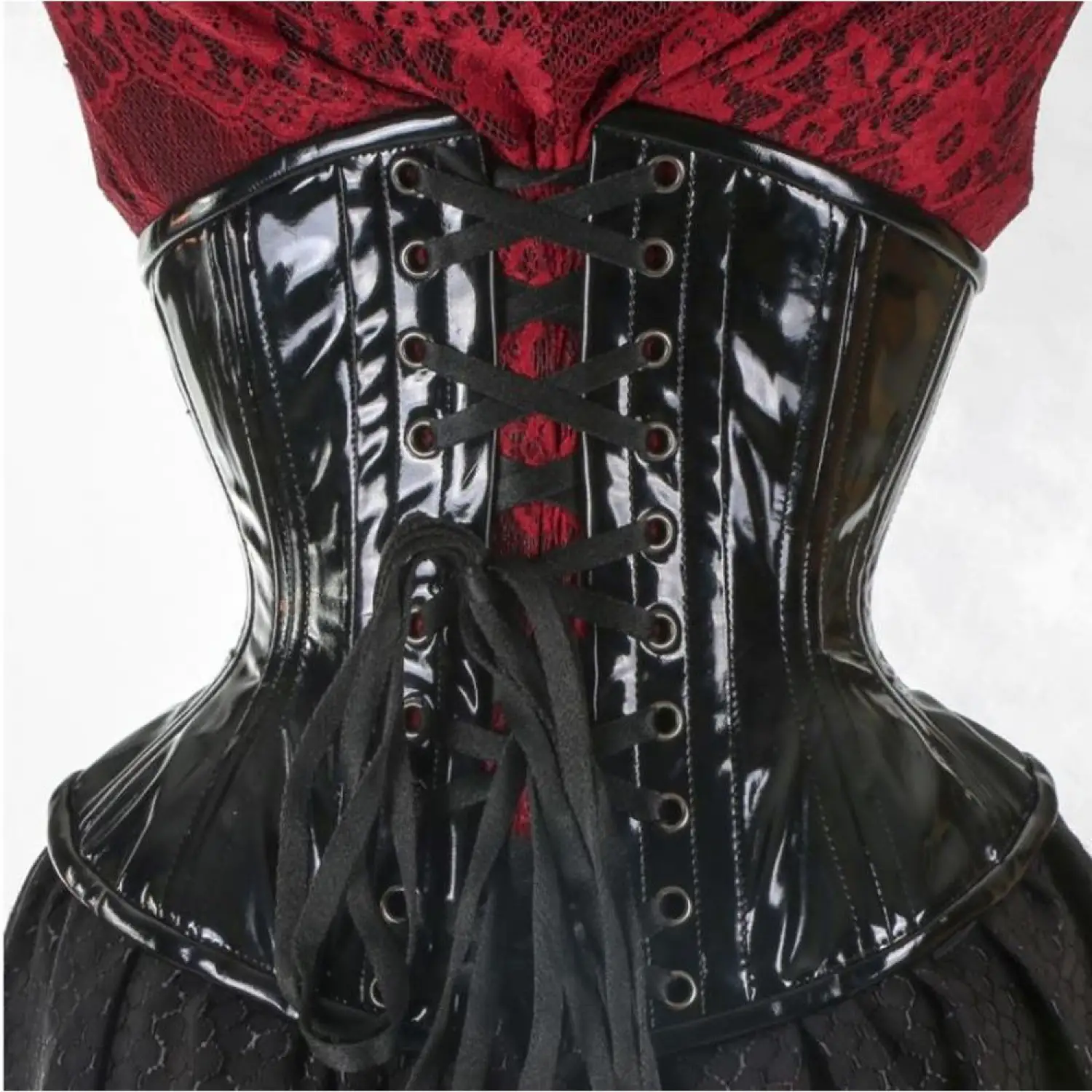 Gothic Femme Fatale PVC Corset: Black Vinyl Underbust Women's