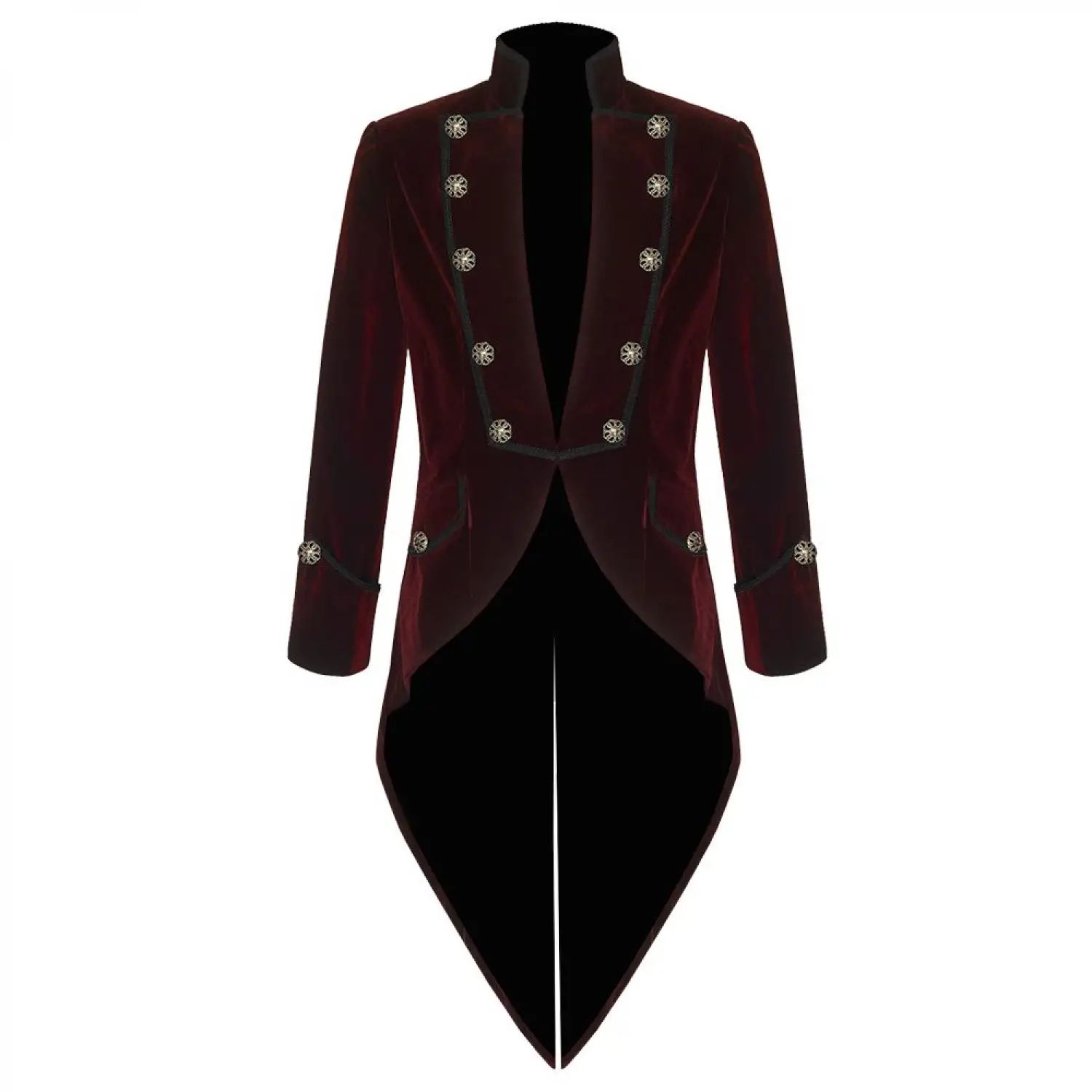 Steampunk Pentagram Red Velvet Tailcoat | Pirate Burgundy Velvet Swallow Gothic Coat