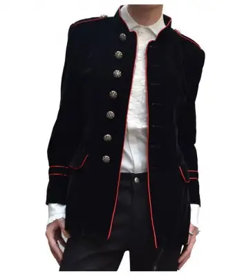 Red Piping Velvet Tunic Jacket