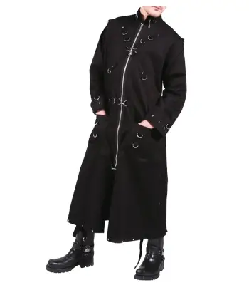 EMO Punk Black Cotton Trench Long Coat | Gothic Full Length D-ring Coat