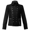 Men's black military tunic jacket with asymmetric zip fastening and silver buttons