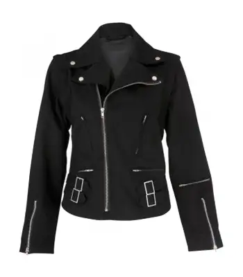 Gothic Black Motorcycle Cotton Flock Jacket Double Neck Collar