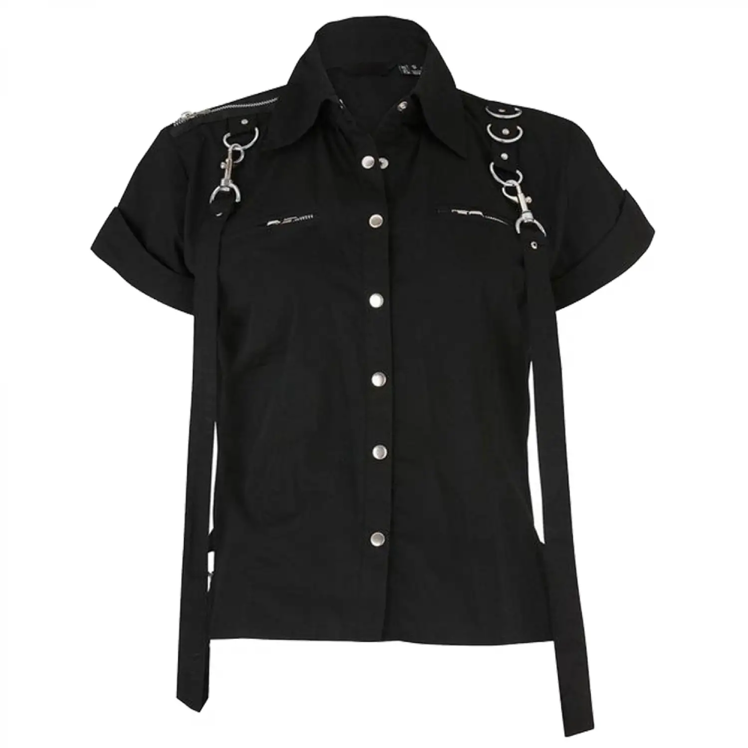 Men's Gothic punk black shirt with shoulder chains and detachable D-ring straps