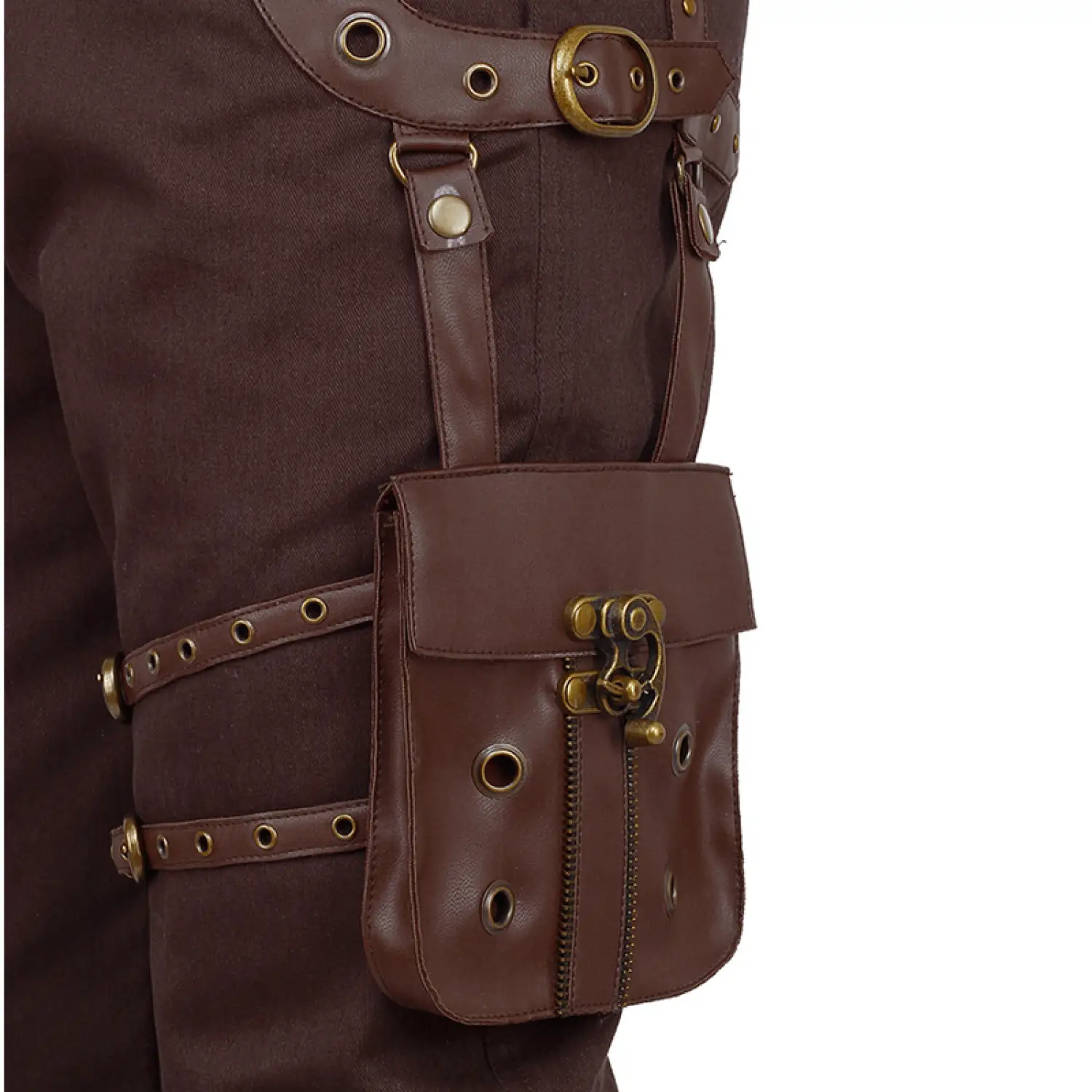 Dystonia Brown Steampunk Retro Pant ALT Gothic Detachable Pocket Pant