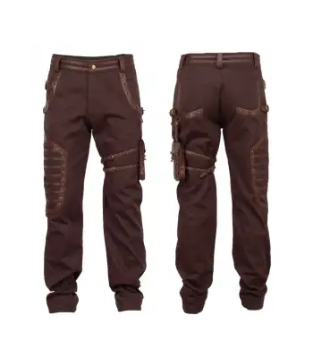 Brown Steampunk Pant Mens Gothic Alt Detachable Pocket Pants