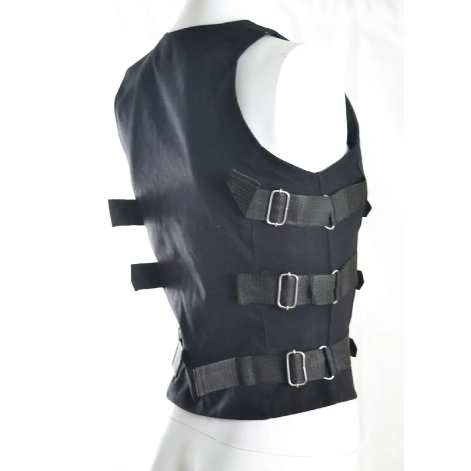 Dark Goth Cyber Black Vest: Punk Buckle Belt Waistcoat Men