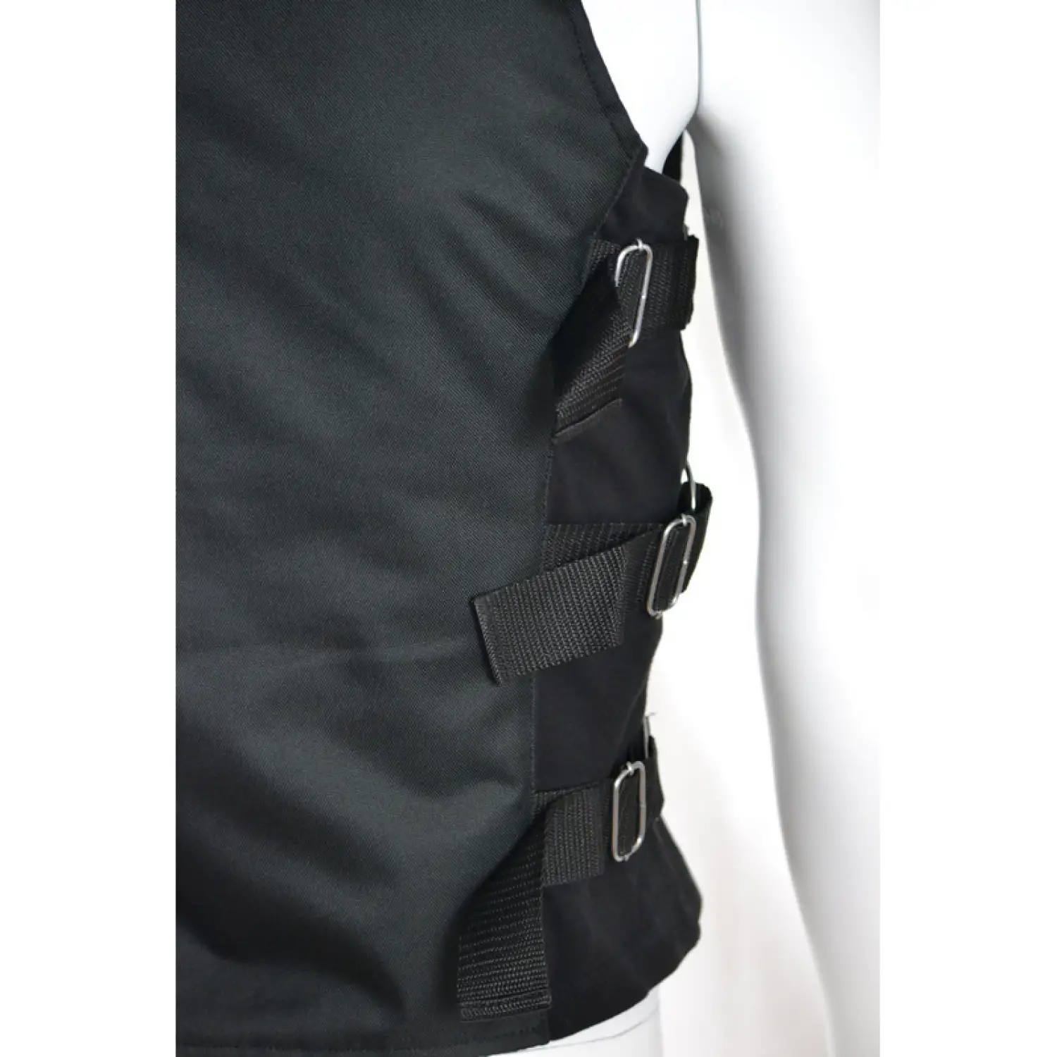 Dark Goth Cyber Black Vest: Punk Buckle Belt Waistcoat Men