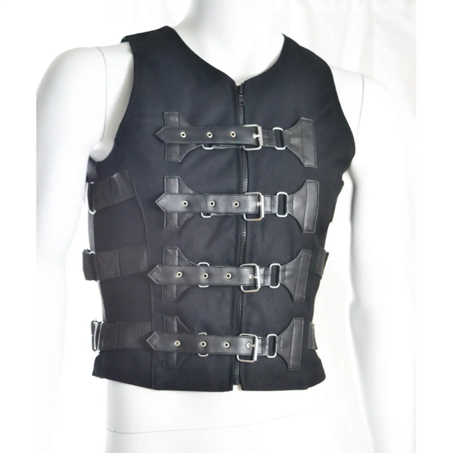 Dark Goth Cyber Black Vest: Punk Buckle Belt Waistcoat Men