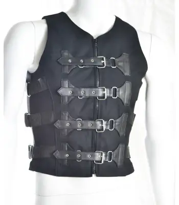 Dark Goth Cyber Black Vest: Punk Buckle Belt Waistcoat Men