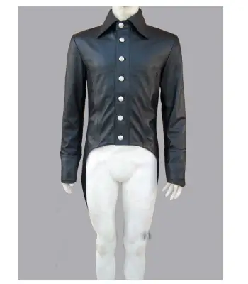 Black Genuine Leather Victorian Long Tailcoat