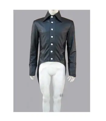Black Genuine Leather Victorian Long Tailcoat