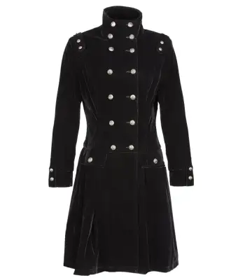 Double Breast Military Velvet Dress Coat | Plus Size Women Black Dress