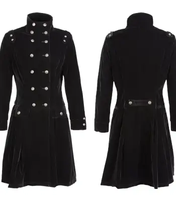 Double Breast Military Velvet Dress Coat | Plus Size Women Black Dress