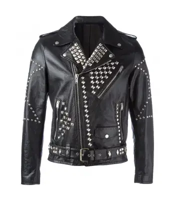 Men EMO Biker Studded Leather Jacket
