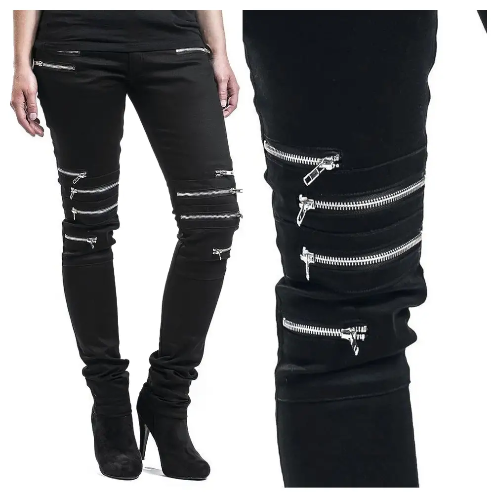 Women Black Slim Fit EMO Party Pant | Gothic Zipper Skinny Jeans Pant