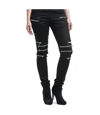 Women Black Slim Fit EMO Party Pant | Gothic Zipper Skinny Jeans Pant