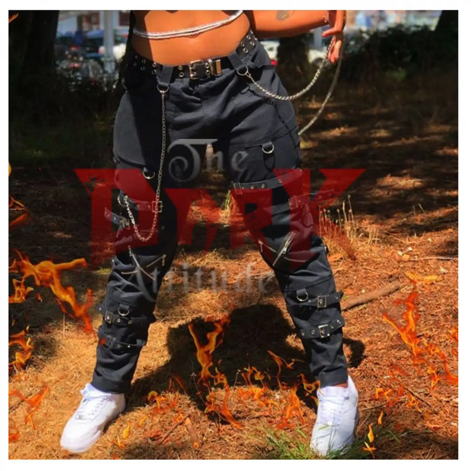 Women Slim Fit Cyber Gothic Pant | Cross Zip Chains Punk Pant