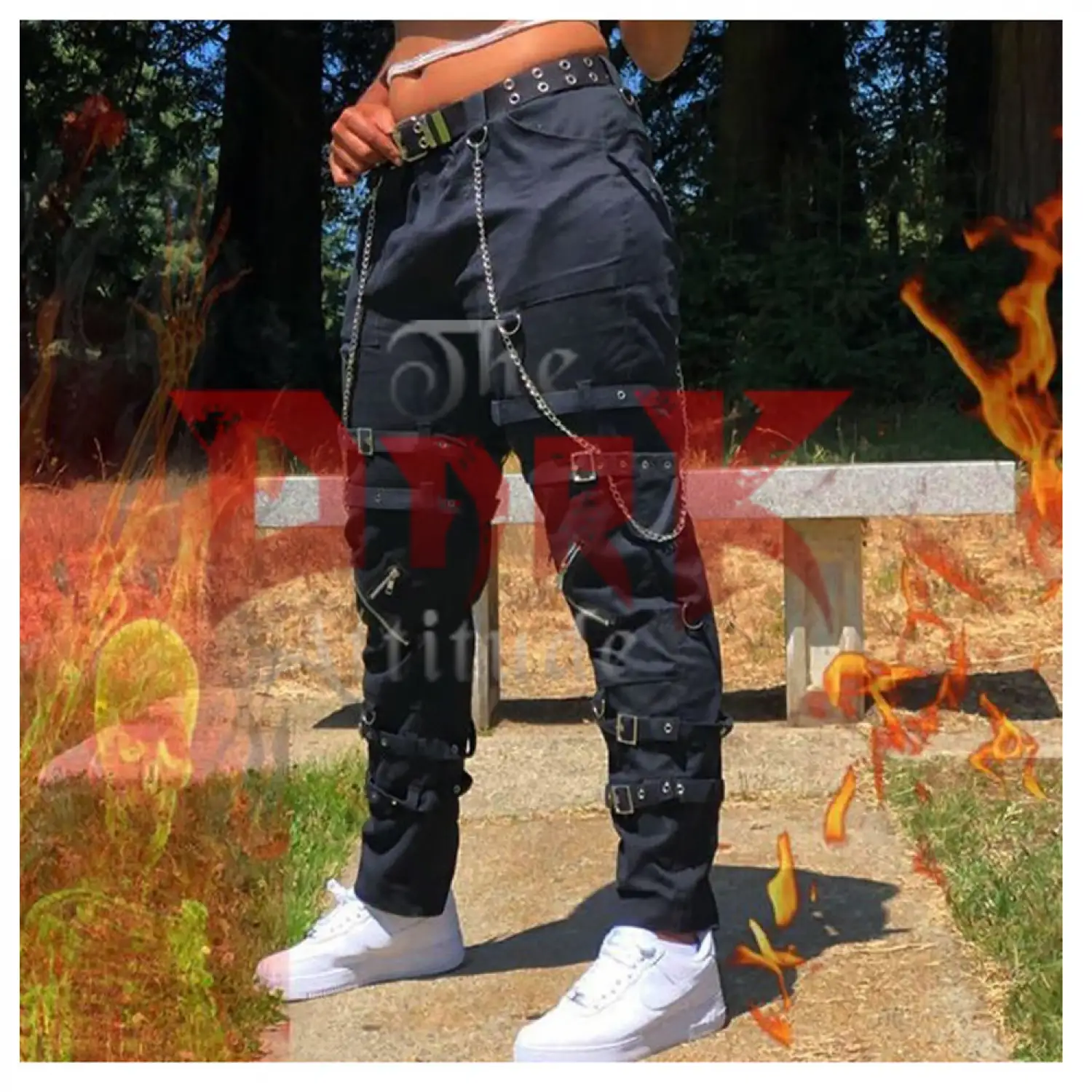 Women Slim Fit Cyber Gothic Pant | Cross Zip Chains Punk Pant