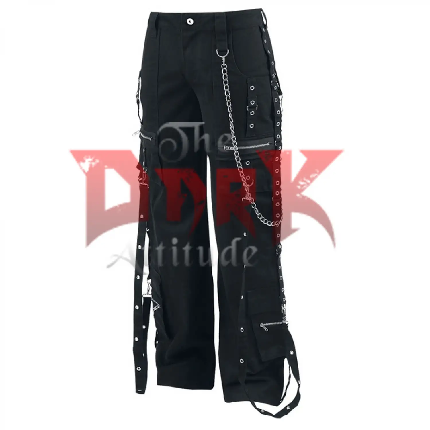 Women Chains Straps Slim Fit Gothic Pant | Black EMO Disco Party Pant