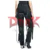Women Chains Straps Slim Fit Gothic Pant | Black EMO Disco Party Pant
