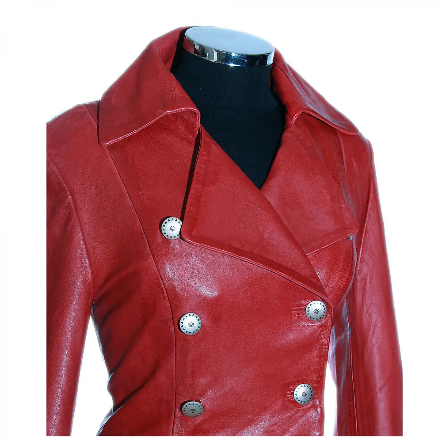 Double Breast Genuine Red Leather Military Coat | Plus Size Victorian Coat