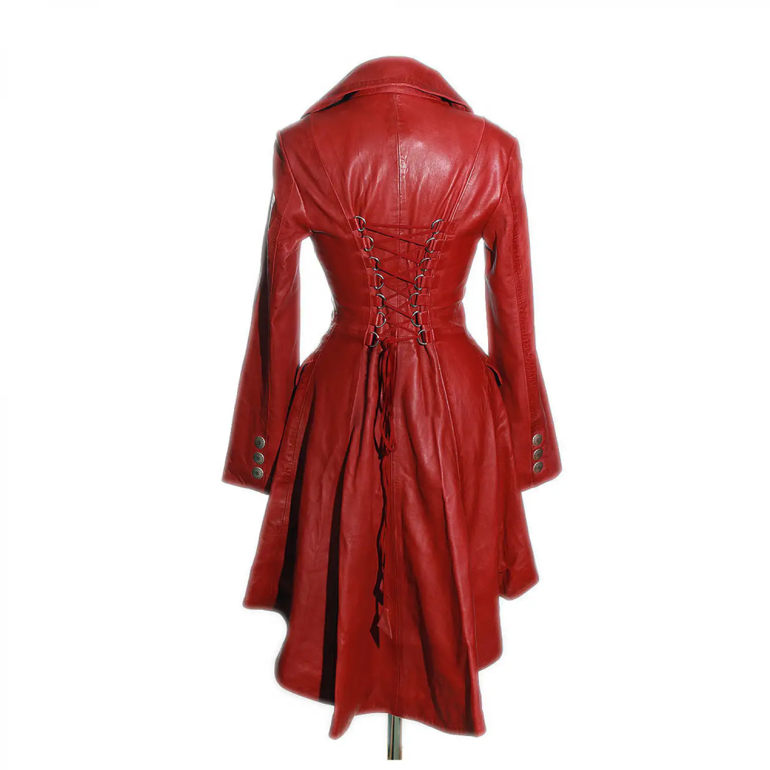 Double Breast Genuine Red Leather Military Coat | Plus Size Victorian Coat