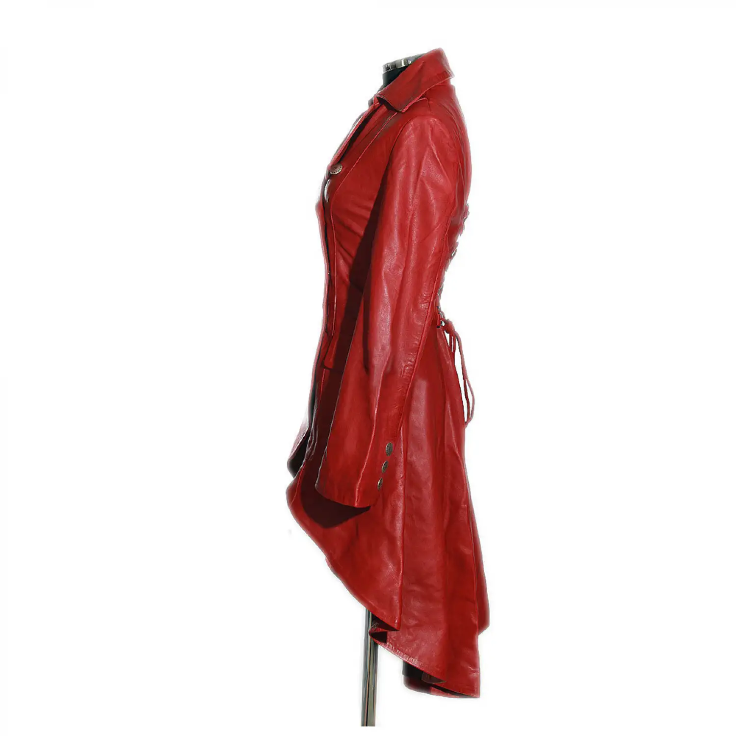 Double Breast Genuine Red Leather Military Coat | Plus Size Victorian Coat