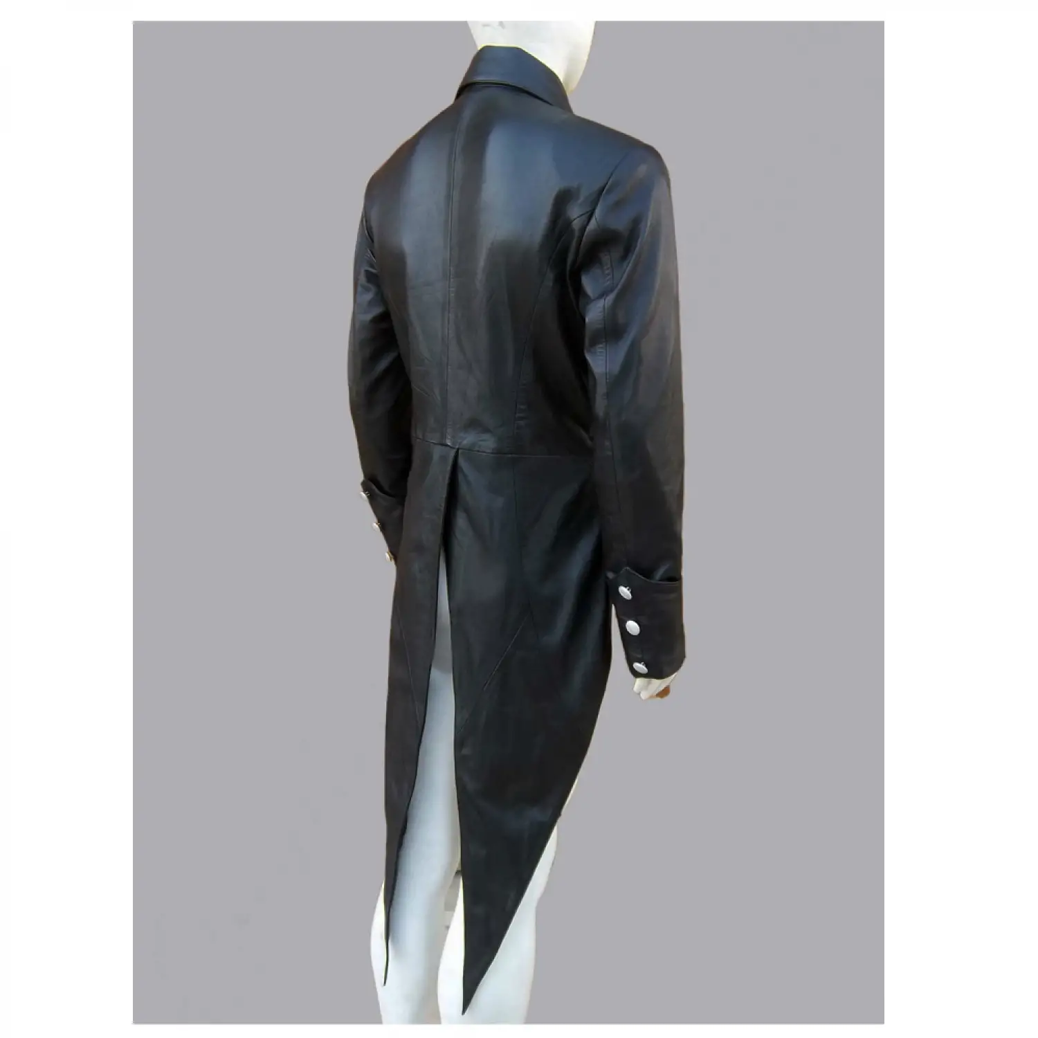 Black Genuine Leather Victorian Long Tailcoat | Steampunk VTG Leather Coat Men
