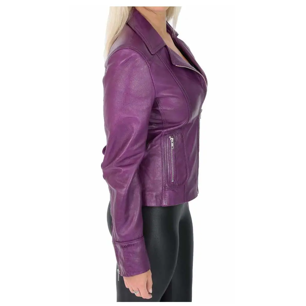 Women Slim Fit Purple Leather Laces Fashion Jacket