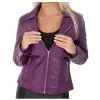 Women Slim Fit Purple Leather Laces Fashion Jacket