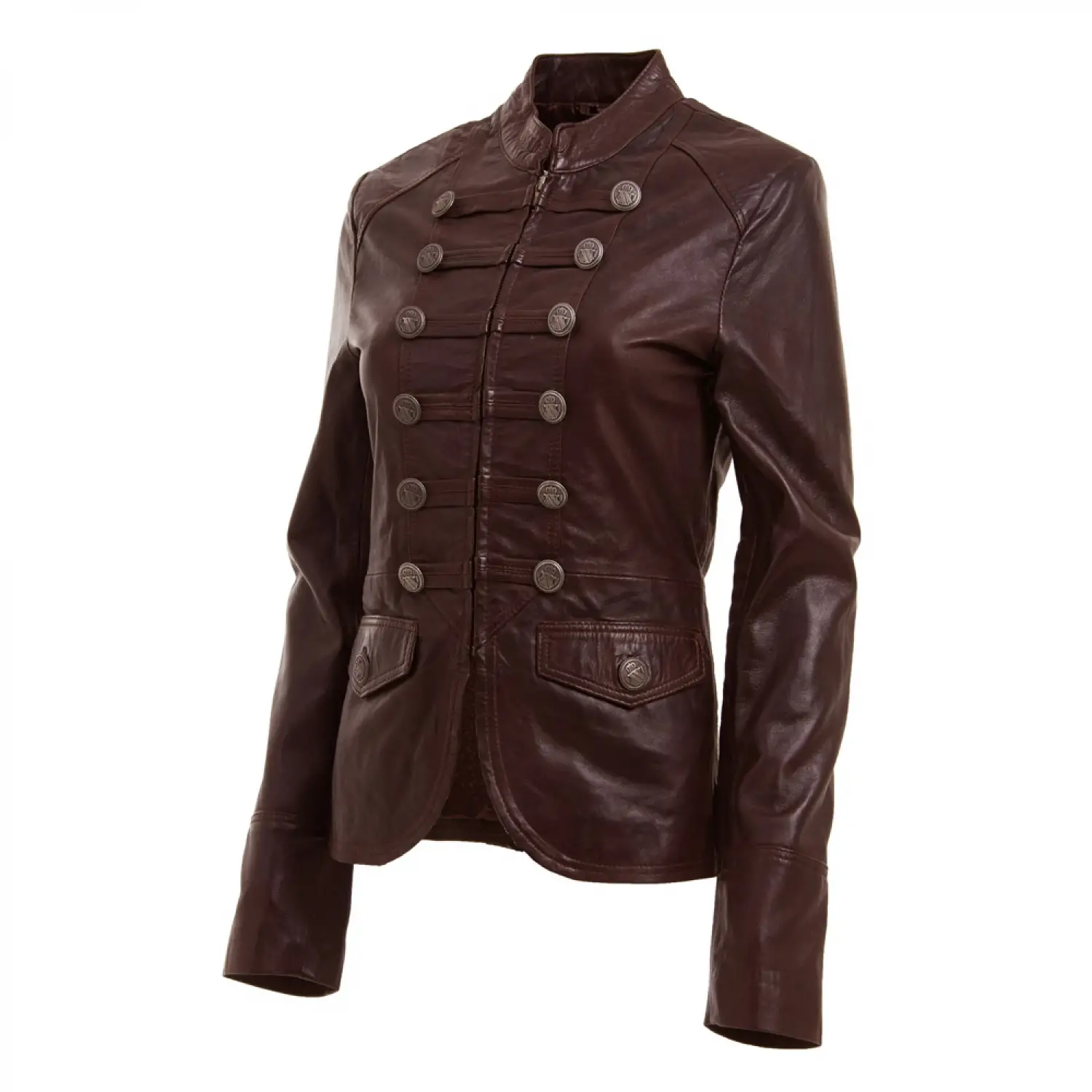 Women Military Brown Leather Jacket | Ladies Gothic Army Leather Blazer