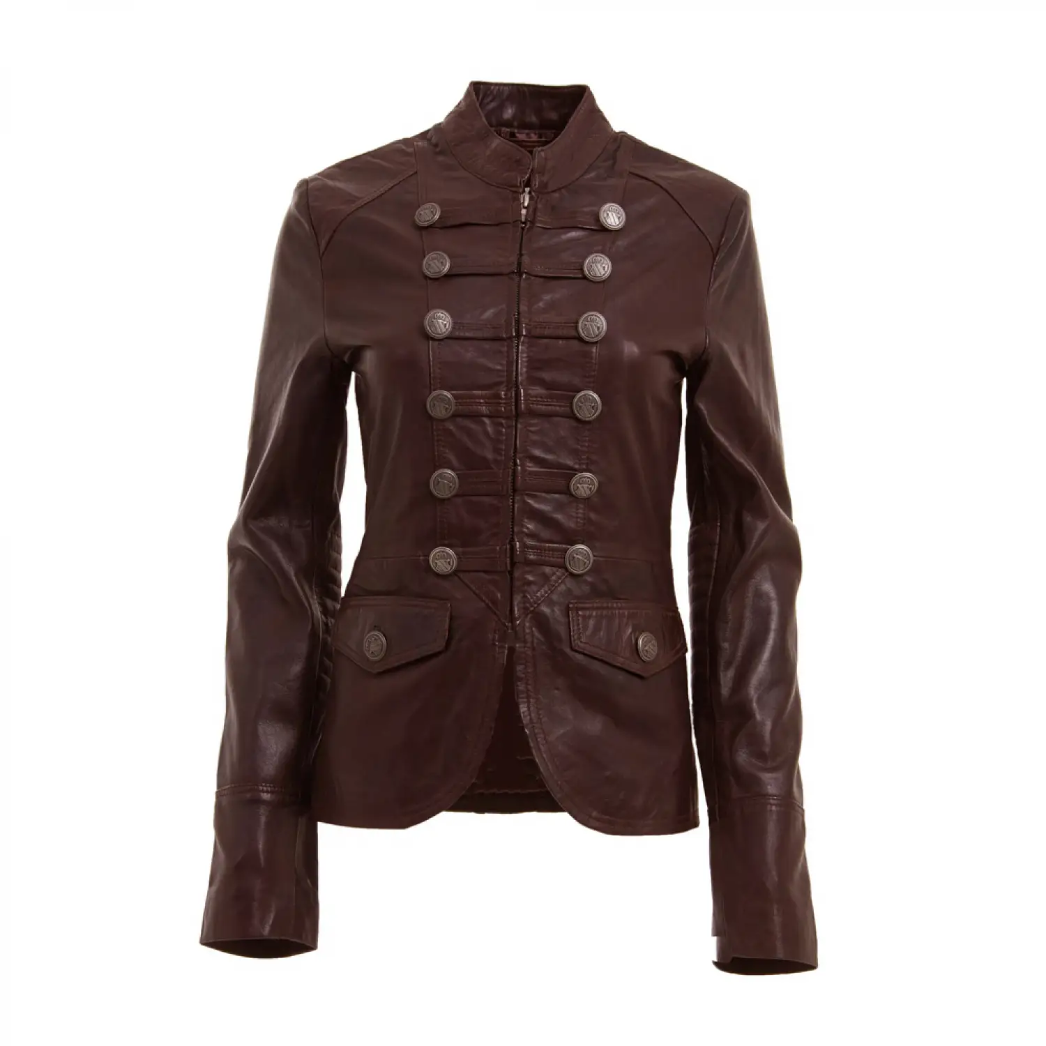 Women Military Brown Leather Jacket | Ladies Gothic Army Leather Blazer