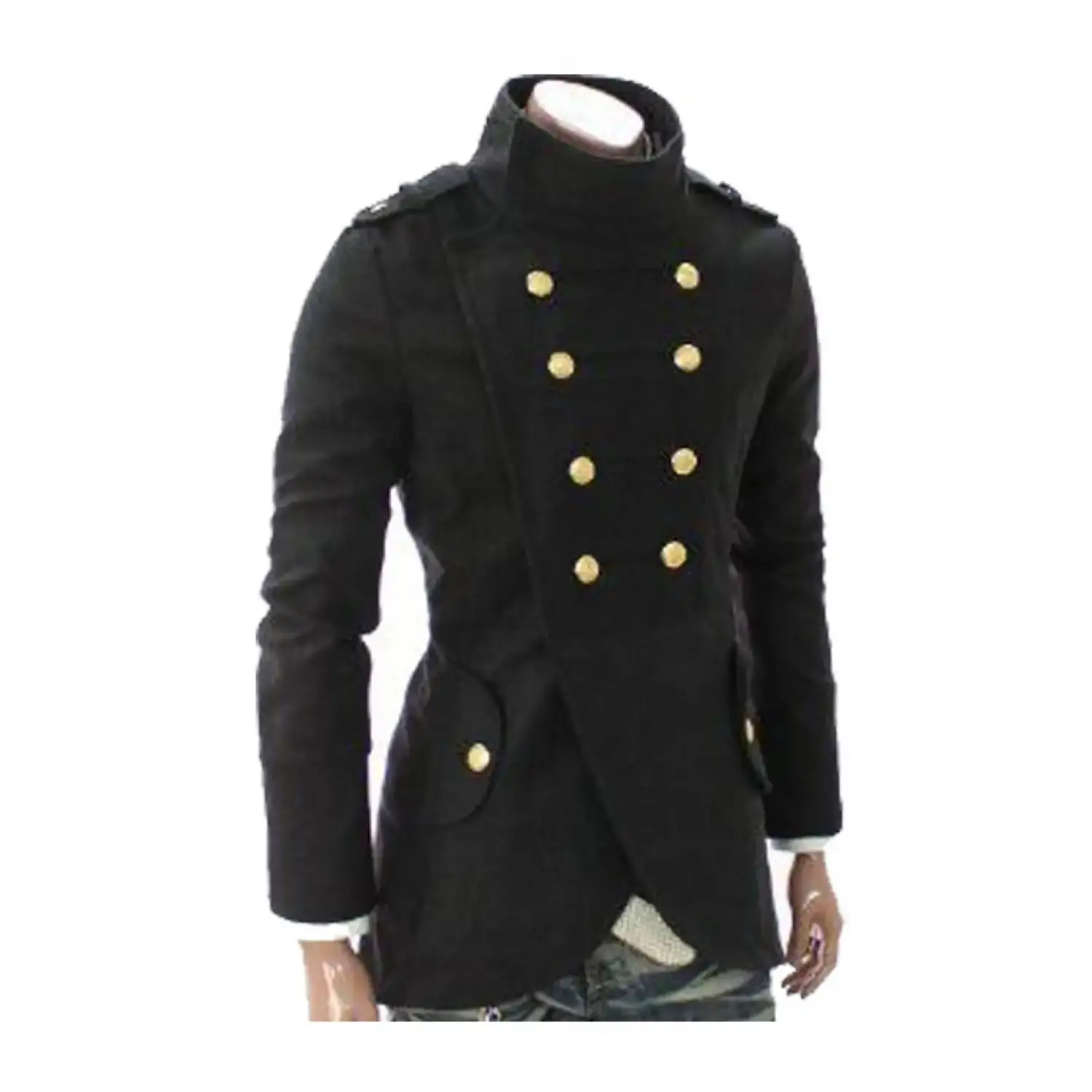 Gothic Double Breasted Coat Men's | Gold Button Military Style Jacket