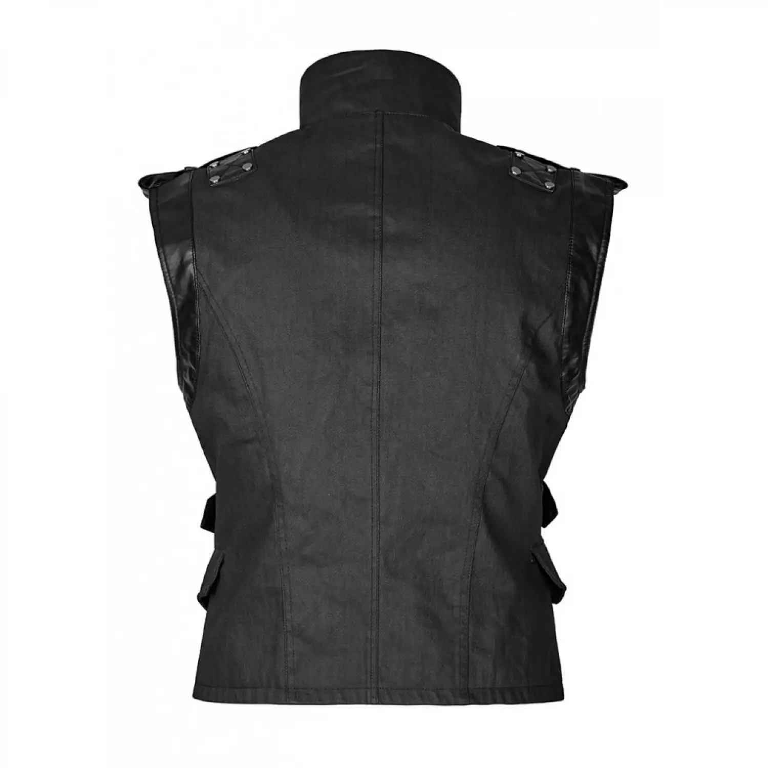 Dieselpunk Black Military Vest Goth Army Leather Waistcoat