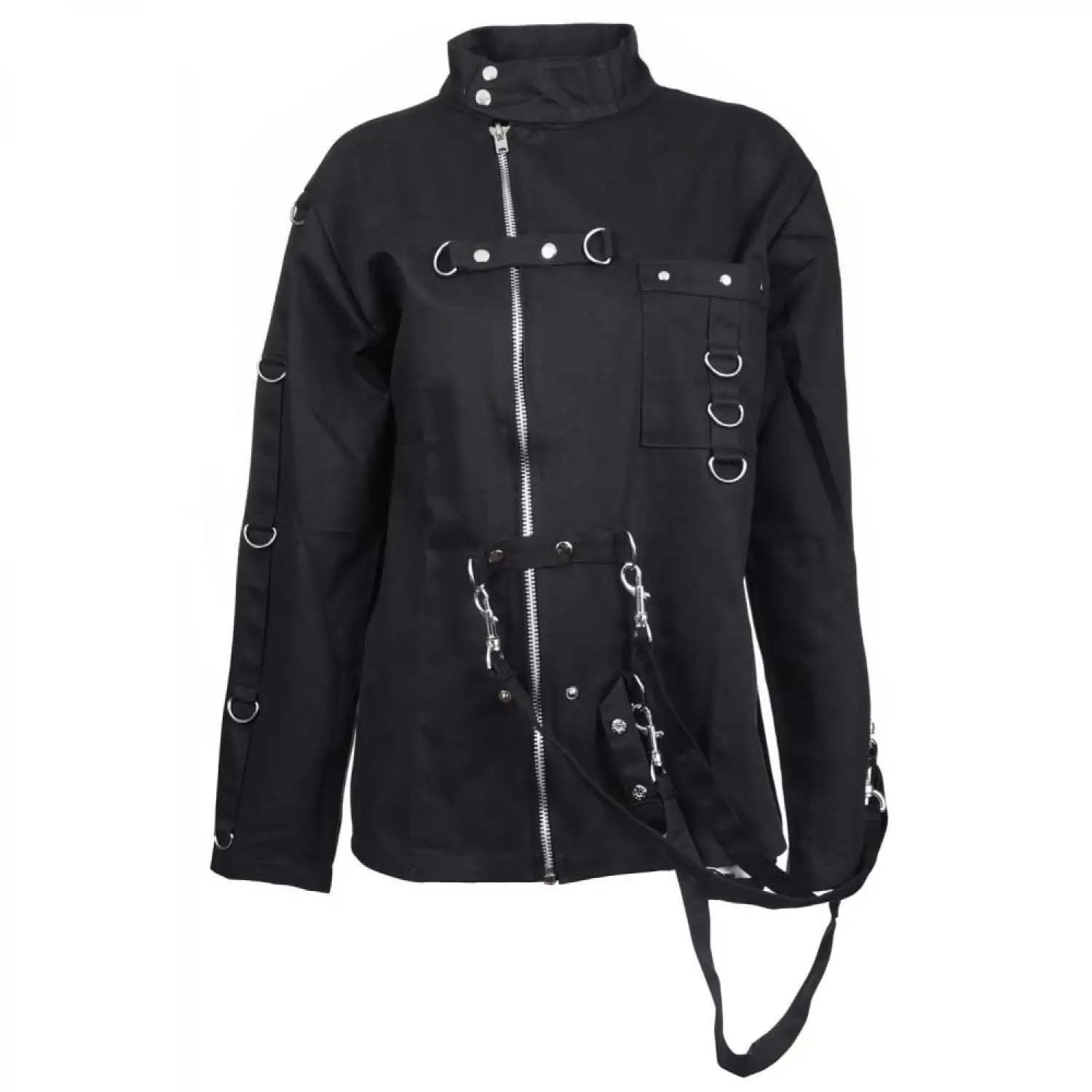 Women Bondage Fetish Jacket | High Neck Collar Gothic D-ring Jacket