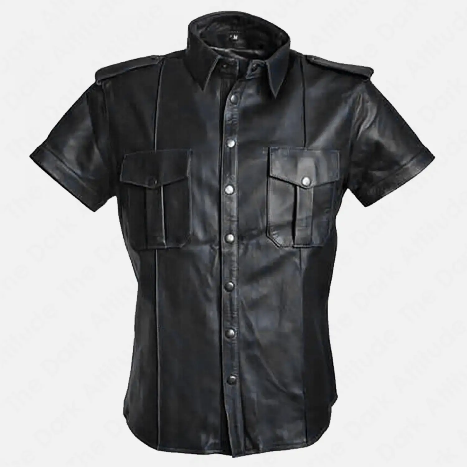 Short Sleeves Leather Shirt: Gay Police Bouncers Shirt | Black-Blue