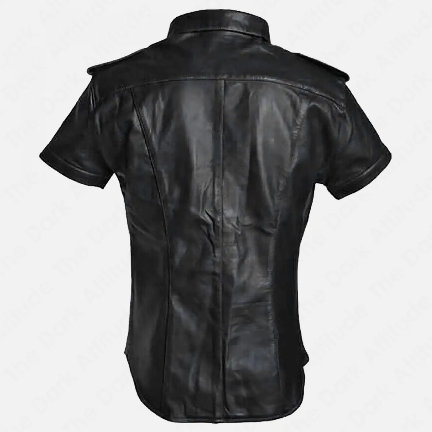 Short Sleeves Leather Shirt: Gay Police Bouncers Shirt | Black-Blue