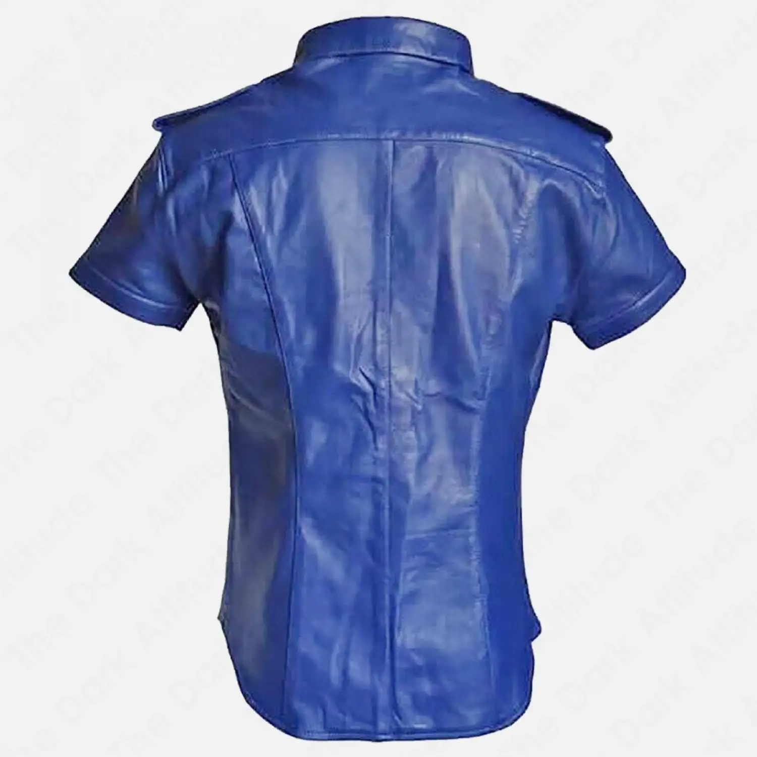 Short Sleeves Leather Shirt: Gay Police Bouncers Shirt | Black-Blue
