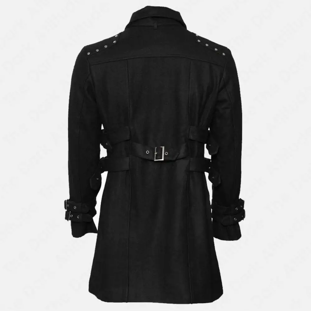 Black Military Officers Trench Coat | Gothic Double Breast Wool Coat