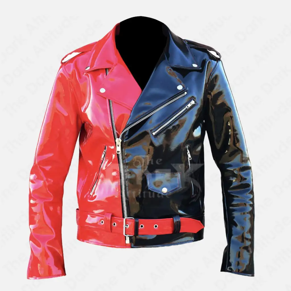 Vinyl PVC WET Look Punk Rock Jacket | Red Black Jokers Goth Jacket
