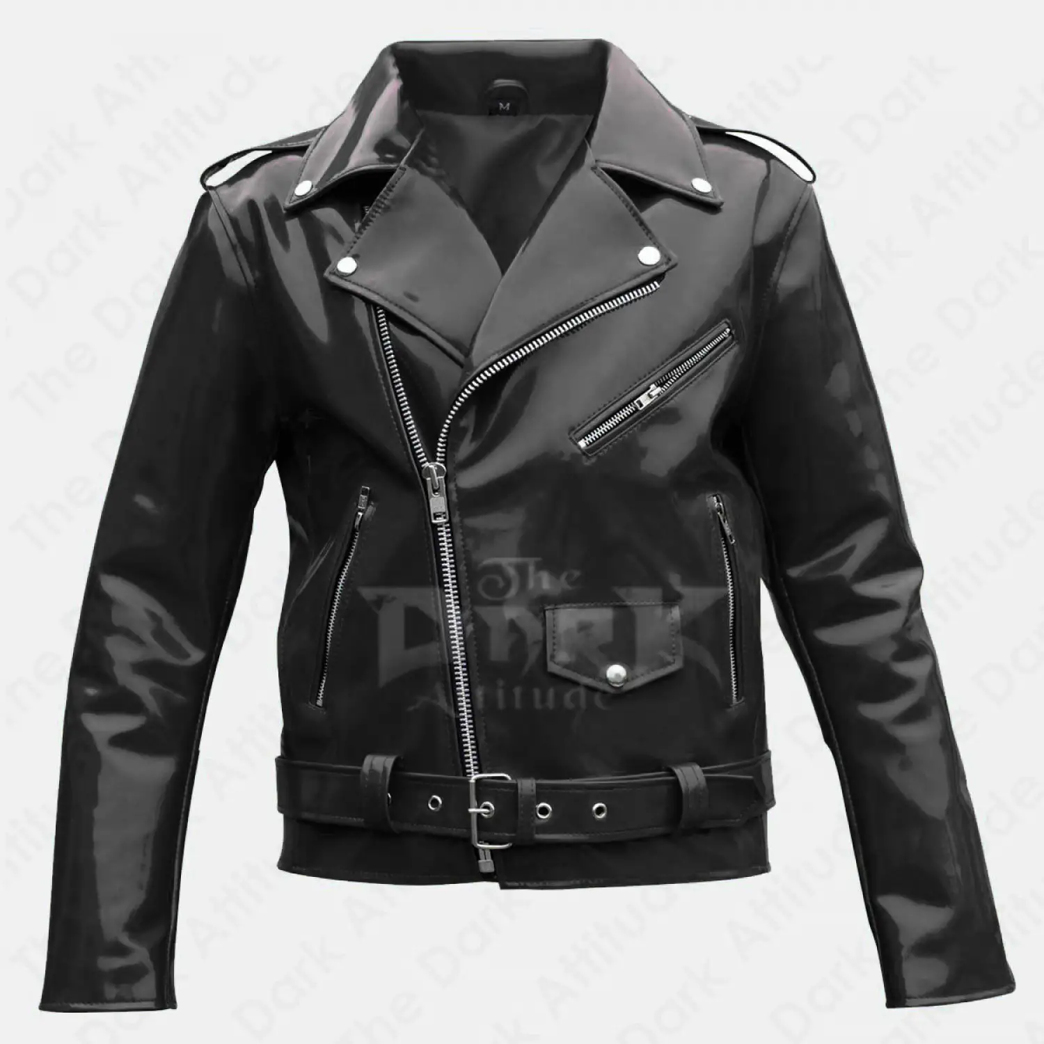 Men's PVC Vinyl Biker Jacket: Brando Motorcycle Jacket | Black-White