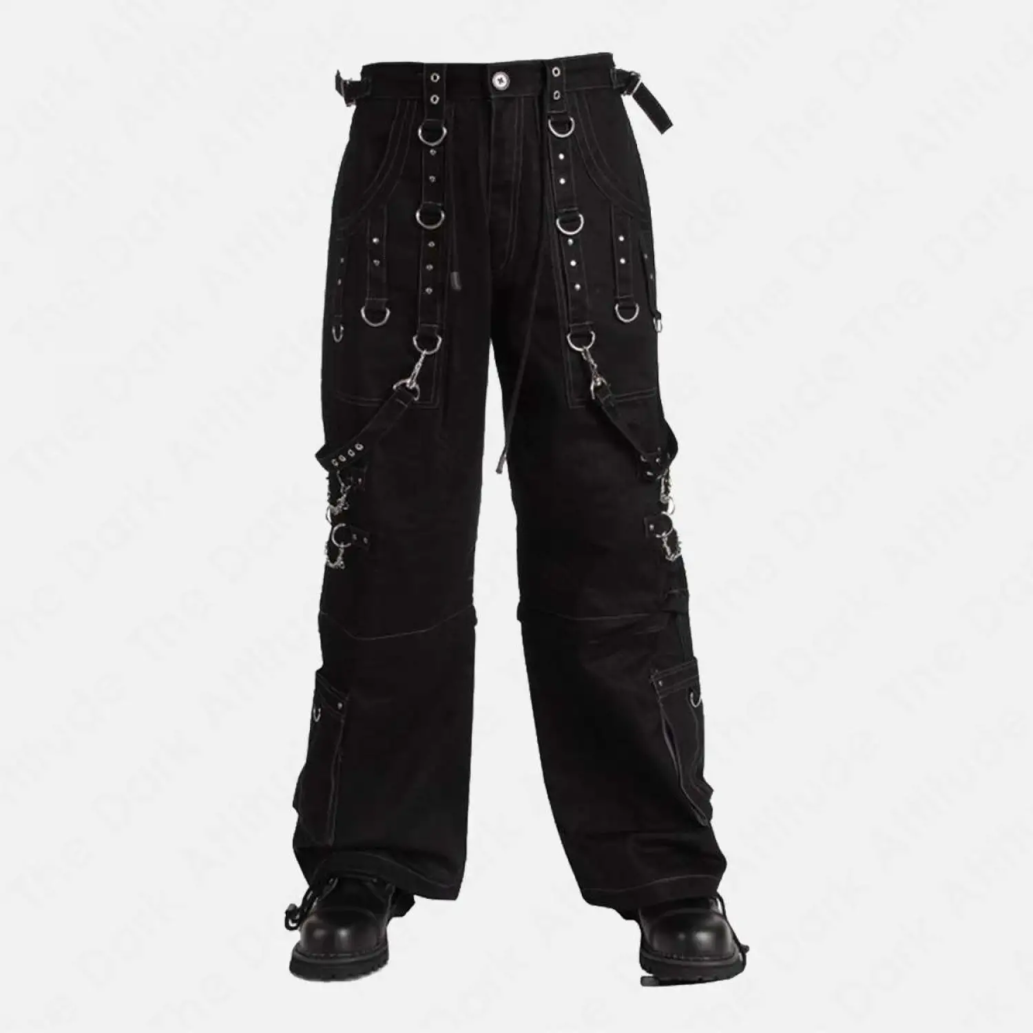 Black Gothic Baggy Cargo Pant | Alt Bondage Chains Straps Cyber Goth Trouser