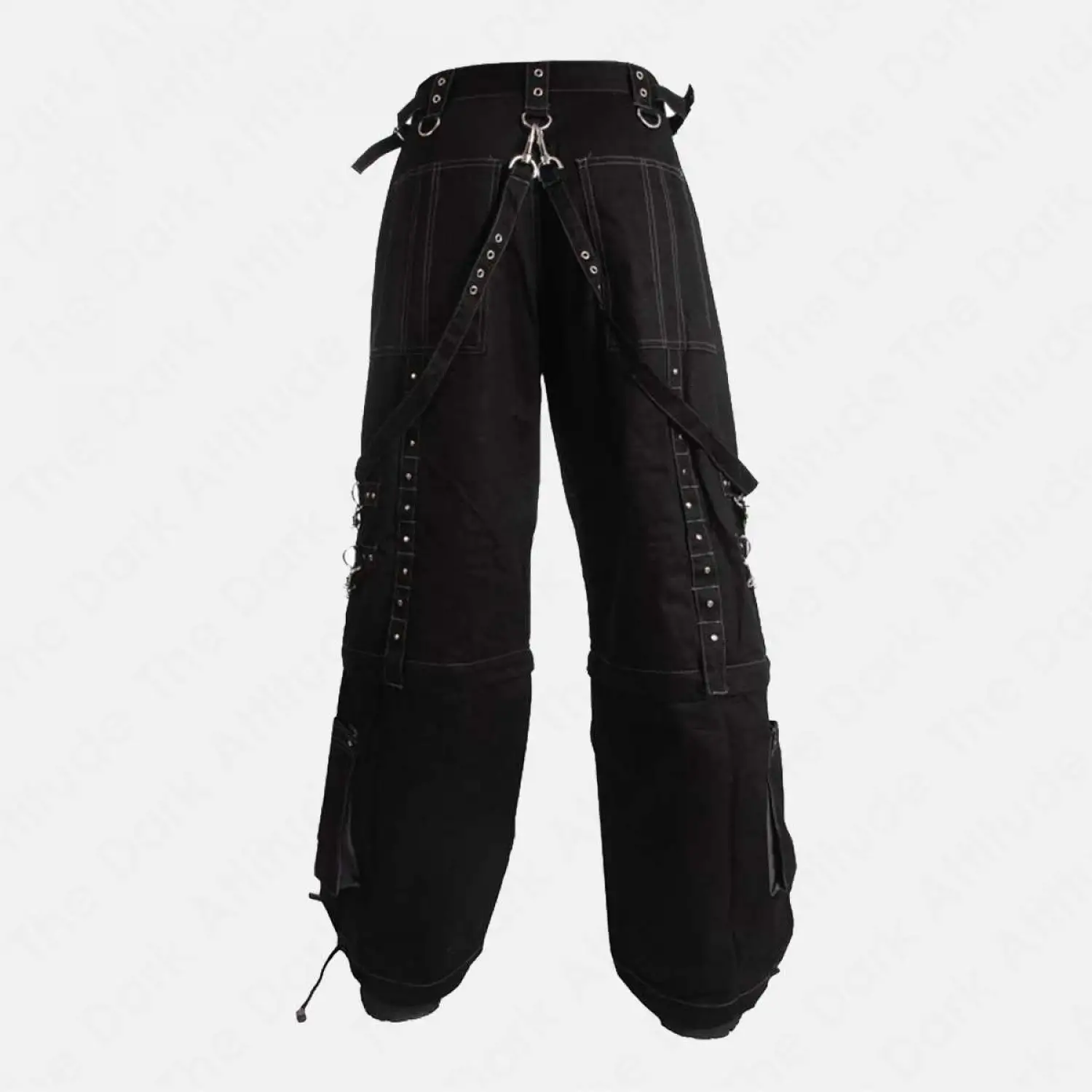 Black Gothic Baggy Cargo Pant | Alt Bondage Chains Straps Cyber Goth Trouser