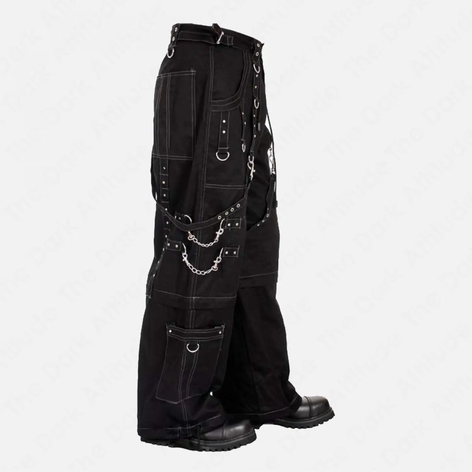 Black Gothic Baggy Cargo Pant | Alt Bondage Chains Straps Cyber Goth Trouser
