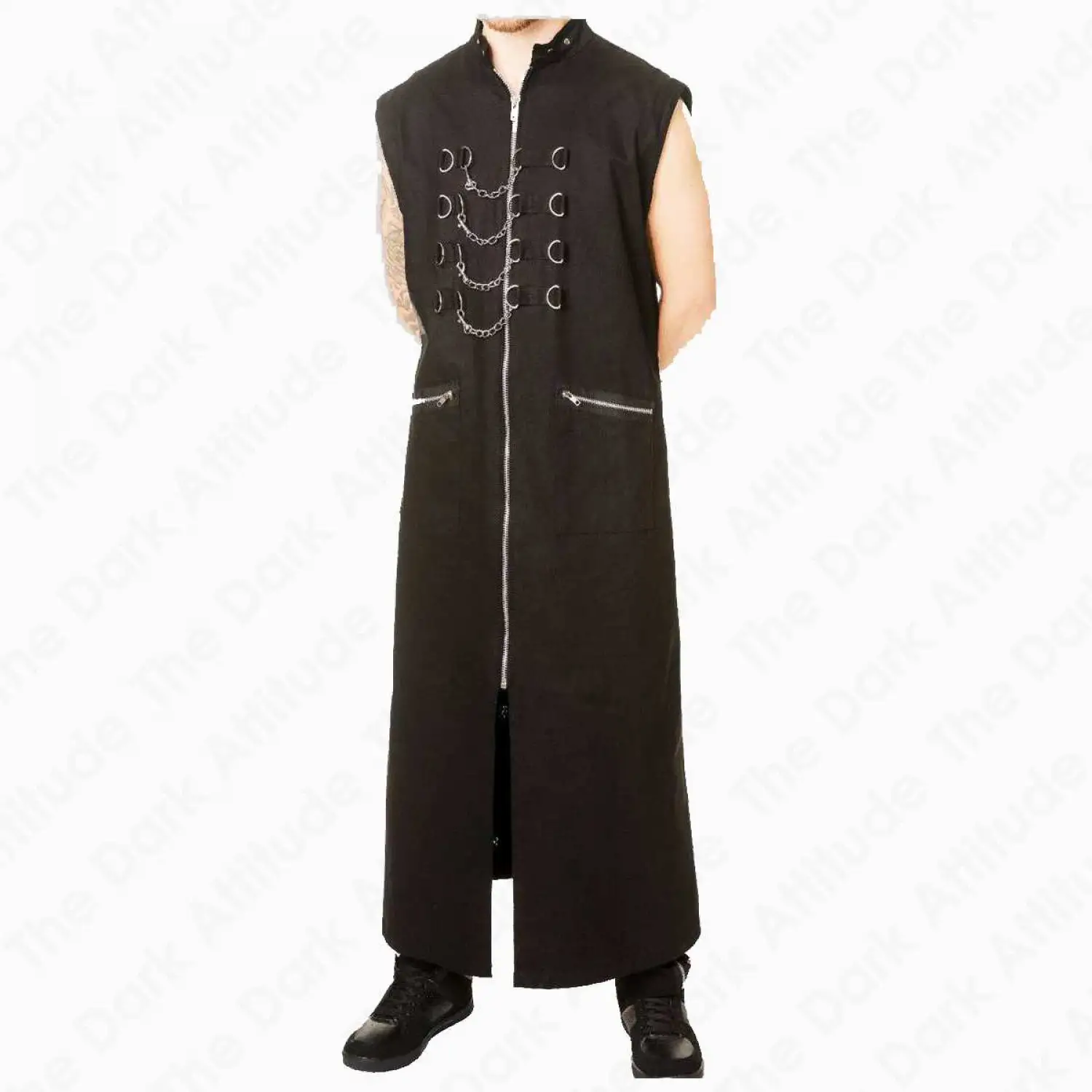 Hellraiser Pinhead Chains Zipper Long Coat | Punk Gothic Full Length Black Men Coat