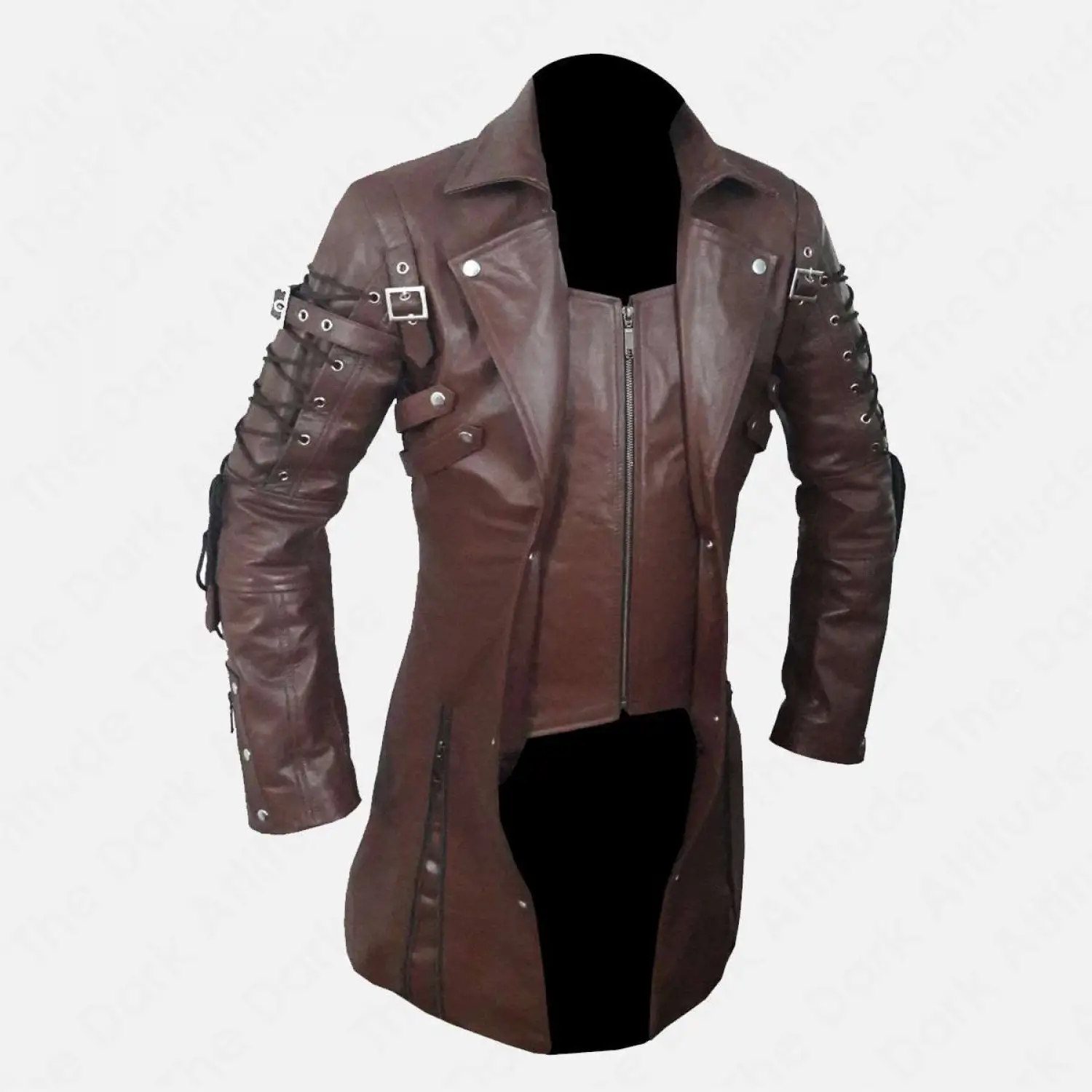 Men Dracula Poison Trench Leather Coat Steampunk Gothic Military Coat